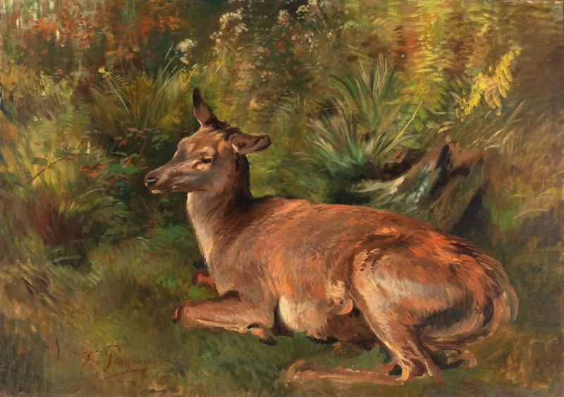 Resting Hind reproduction of painting by Franz Xaver von Pausinger. ALL GICLEE PRINTS