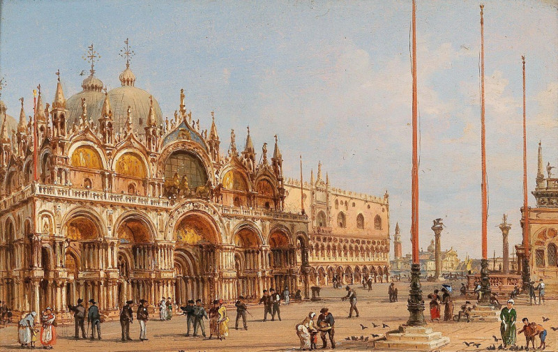 A View Of St Mark’s Basilica And A View Of St Mark’s Square reproduction of painting by Giovanni Grubacs. ALL GICLEE PRINTS