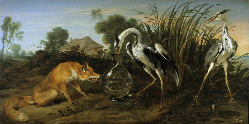 The Fox Visiting the Heron reproduction of painting by Frans Snyders. ALL GICLEE PRINTS