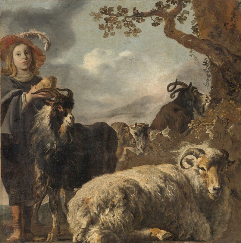 Shepherd Boy With Sheep And Goats reproduction of painting by Jan Baptist Weenix. ALL GICLEE PRINTS