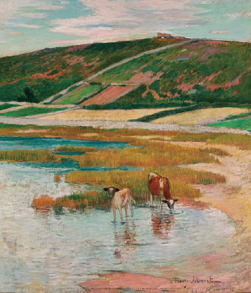 Vaches à l’abreuvoir (1893) reproduction of painting by Henry Moret. ALL GICLEE PRINTS