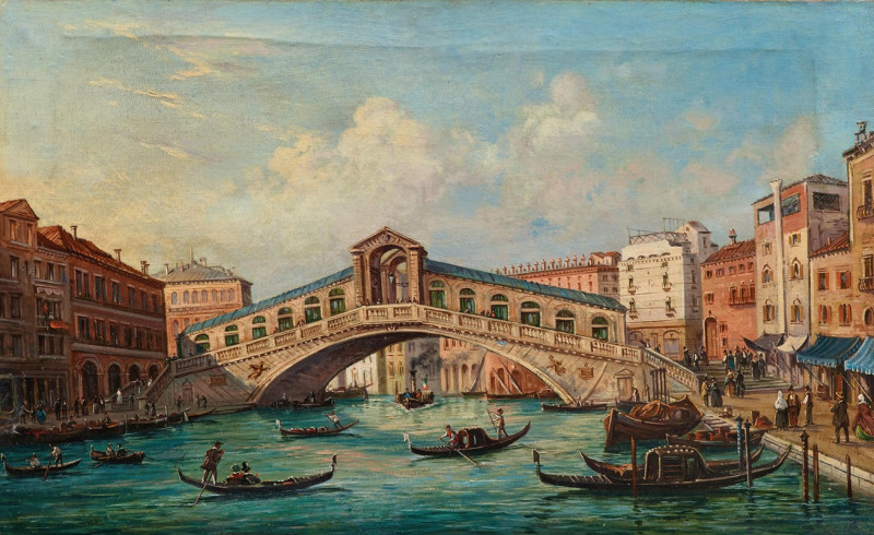 Venice, the Rialto Bridge in Venice reproduction of painting by Giovanni Grubacs. ALL GICLEE PRINTS