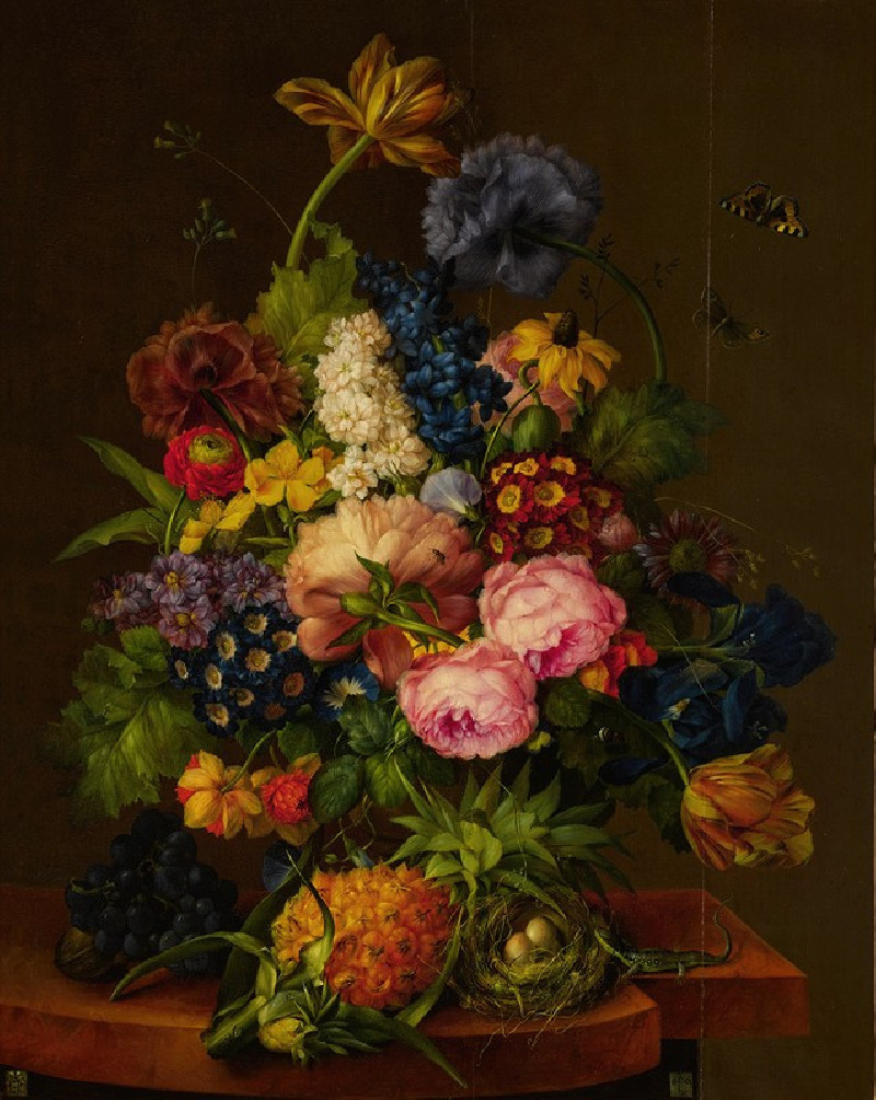 Flowers and Pineapple on an Entablature reproduction of painting by Franz Xaver Petter. ALL GICLEE PRINTS