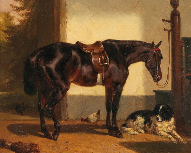 A Loyal Friend in the Horse Stable reproduction of painting by Wouterus Verschuur. ALL GICLEE PRINTS