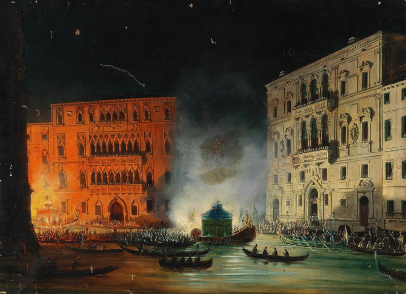 Giovanni Grubacs reprodukcija Venice – Festivities on the Grand Canal in 1838 in honour of Emperor Ferdinand, VISOS REPRODUKC...