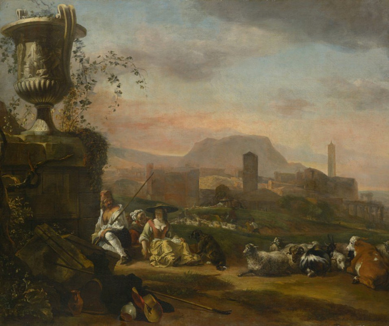 Roman Landscape with Shepherds (1648-50) reproduction of painting by Jan Baptist Weenix. ALL GICLEE PRINTS