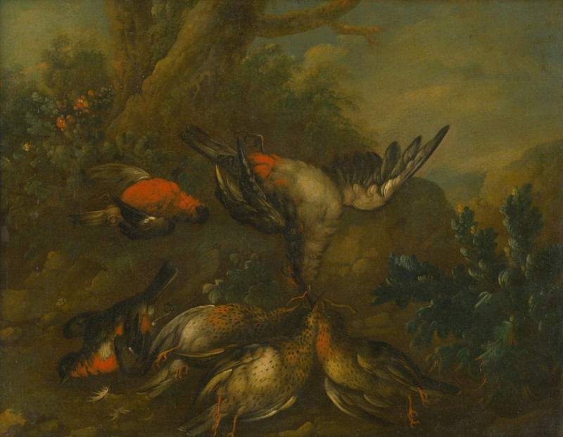 Still Life with Dead Birds (1720–1730) reproduction of painting by Philipp Ferdinand de Hamilton. Still-life