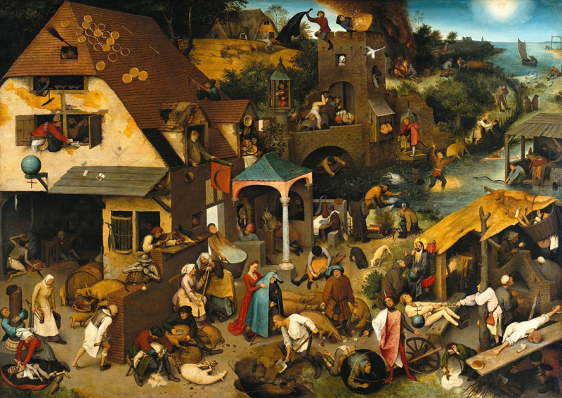 Netherlandish Proverbs (1559) reproduction of painting by Pieter Bruegel The Elder. ALL GICLEE PRINTS