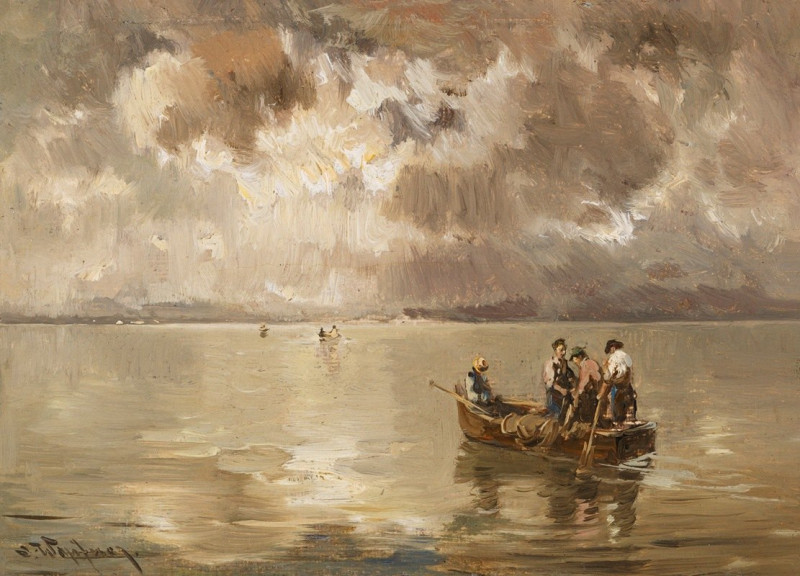 Aufziehendes Gewitter über dem Chiemsee (1900) reproduction of painting by Joseph Wopfner. ALL GICLEE PRINTS