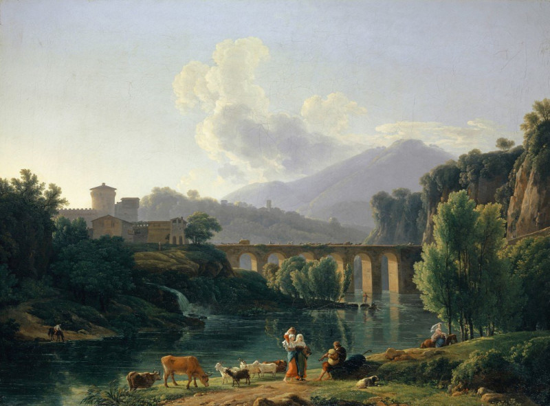 Roman Landscape with Viaduct (1788) reproduction of painting by Jean-Joseph-Xavier Bidauld. ALL GICLEE PRINTS