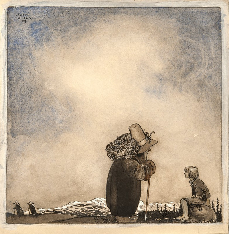 Old Man Talking to a Boy (1909) reproduction of painting by John Bauer. ALL GICLEE PRINTS