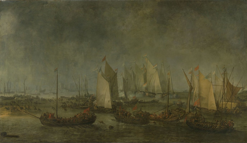 The Battle on the Slaak between the Dutch and Spanish Fleets during the Night of 12-13 September 1631 (1633) reproduction of ...