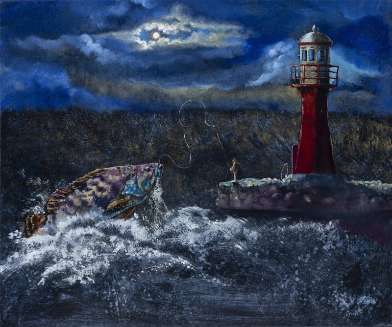 A Night by the Lighthouse reproduction of painting by Onutė Juškienė. Fantastic