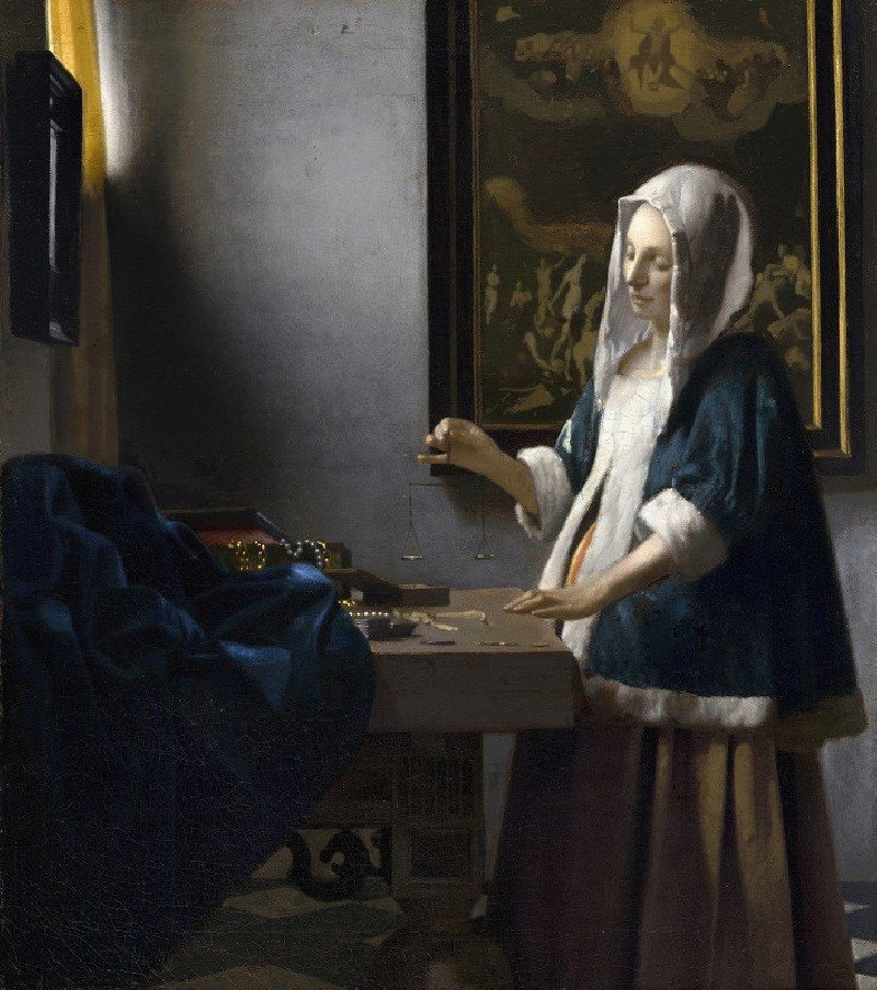 Woman Holding a Balance (c. 1664) reproduction of painting by Johannes Vermeer. ALL GICLEE PRINTS