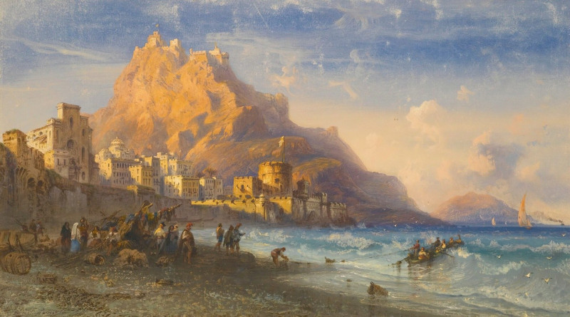 Coastal Landscape, Southern Italy reproduction of painting by Carlo Bossoli. ALL GICLEE PRINTS