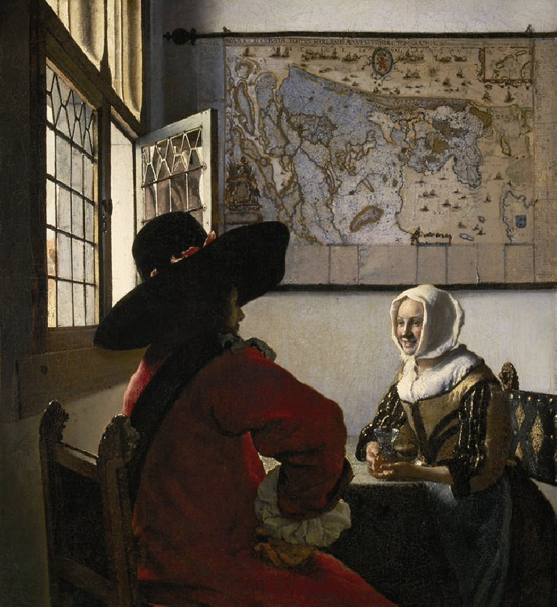 Johannes Vermeer reprodukcija Officer and Laughing Girl (circa 1657), VISOS REPRODUKCIJOS , paveikslai, reprodukcijos internetu