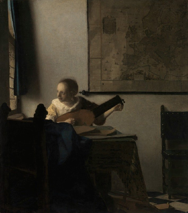 Young Woman with a Lute (ca. 1662–63) reproduction of painting by Johannes Vermeer. ALL GICLEE PRINTS